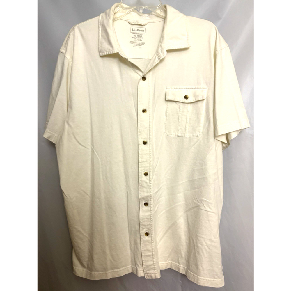 LL Bean Mens Button-Up Shirt Size XL Regular White 100% Cotton Sound Healing
